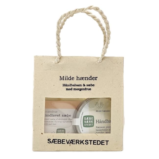 Gavepose "Milde hender" - Økologisk håndbalsam og såpestykke