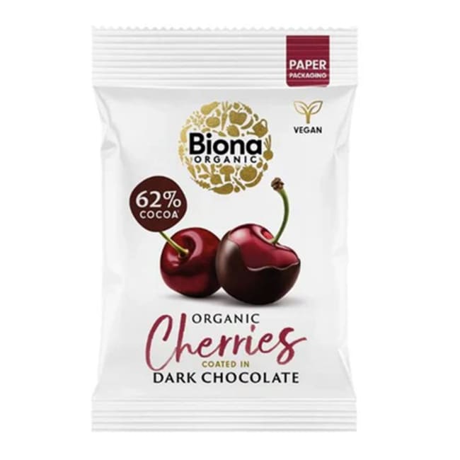 Biona dark chocolate coated cherries 45g