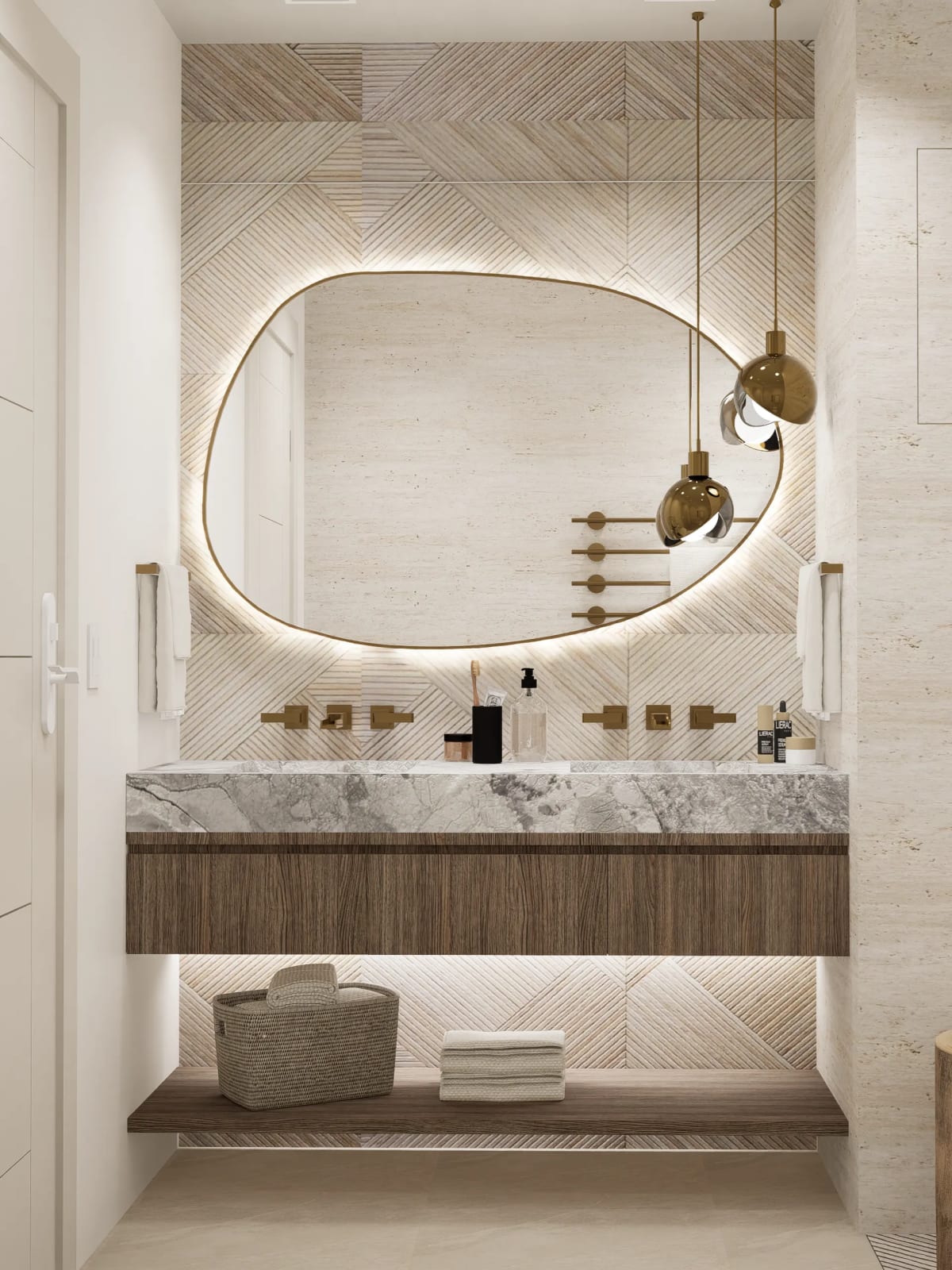 Baño con diseño interior minimalista en apartamento Santo Domingo