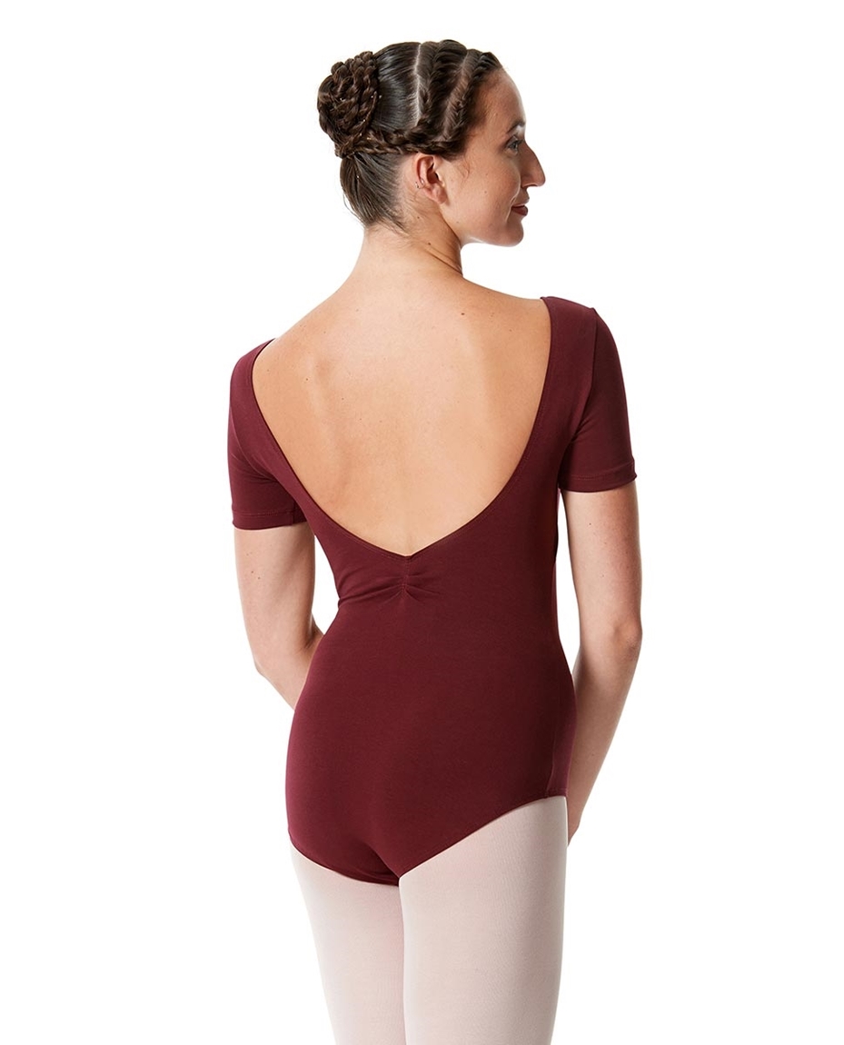 Womens Pinch Front Short Sleeve Dance Leotard Michaela back