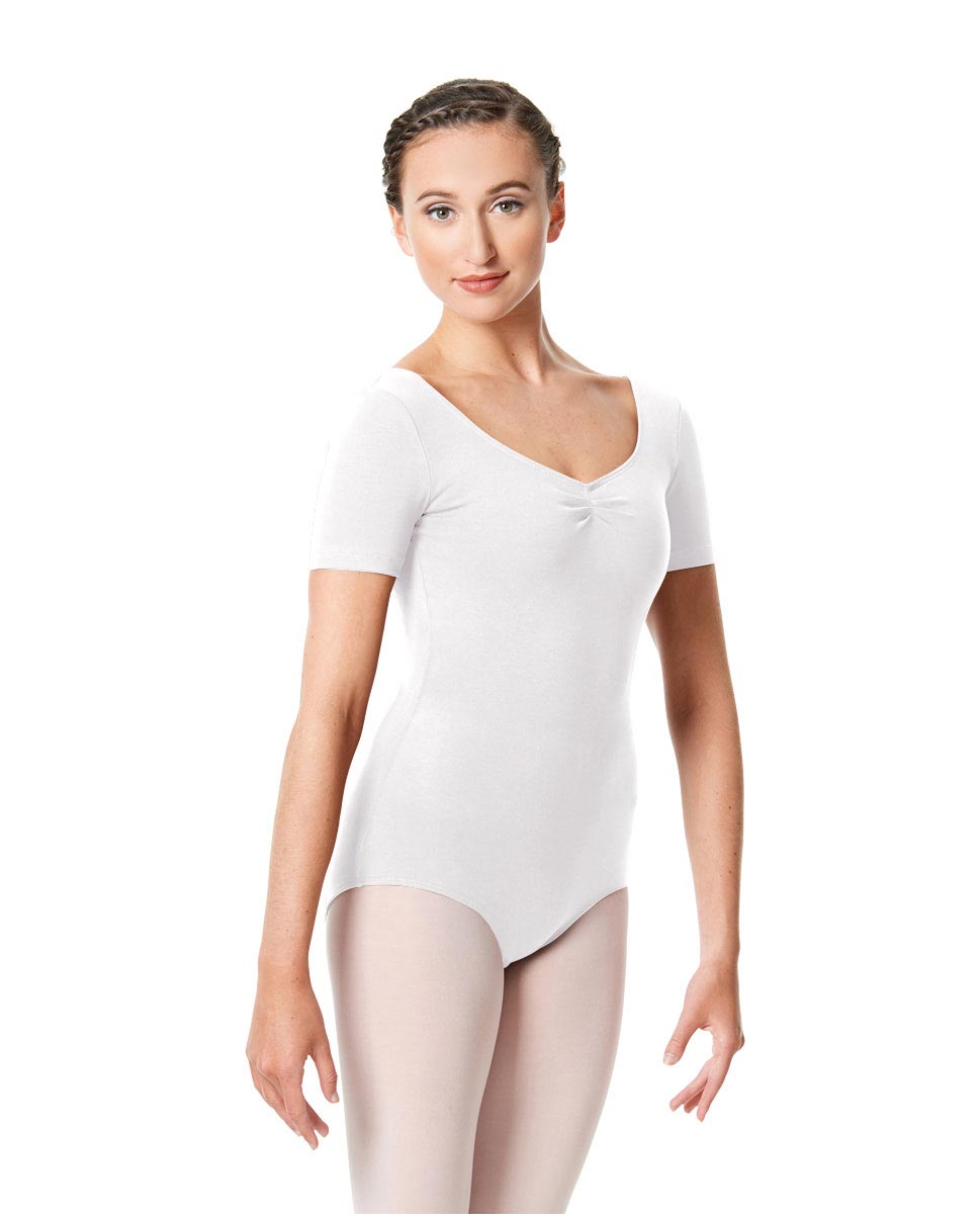 Womens Pinch Front Short Sleeve Dance Leotard Michaela WHI