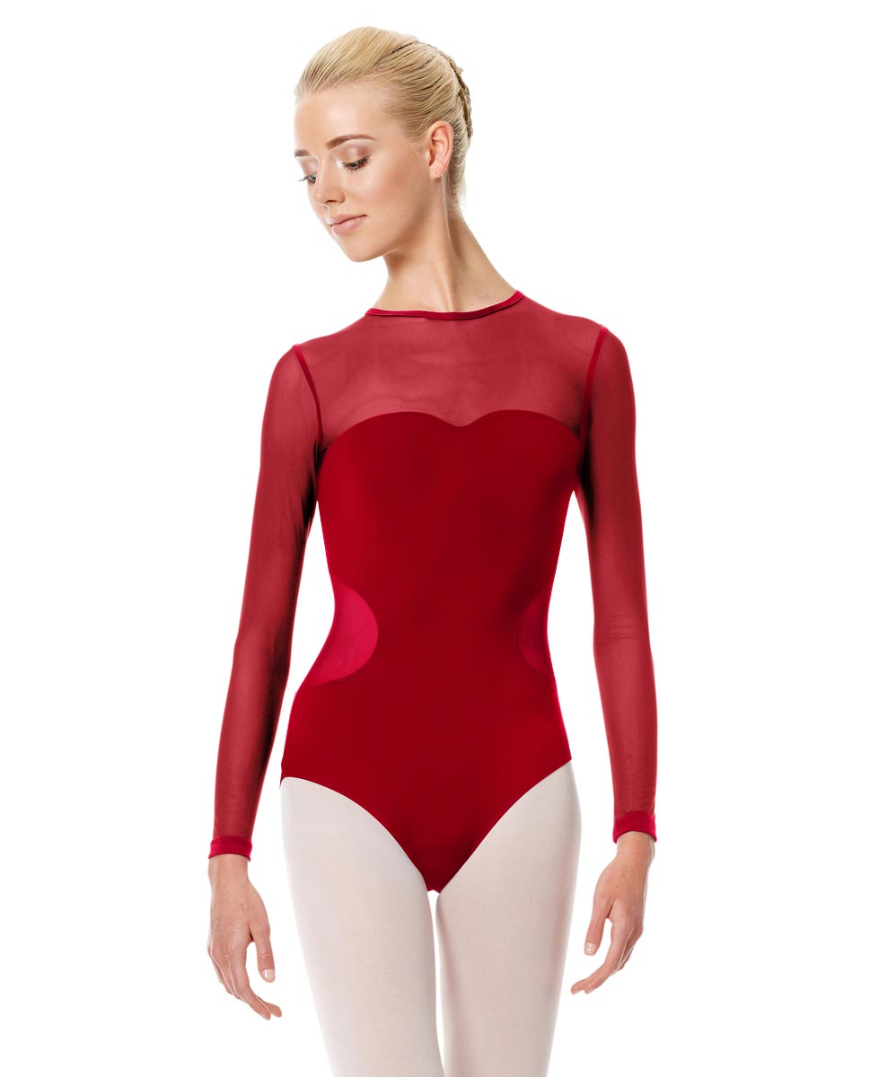 Calla Adult Microfiber Long Sleeve Mesh Dance Leotard Renata