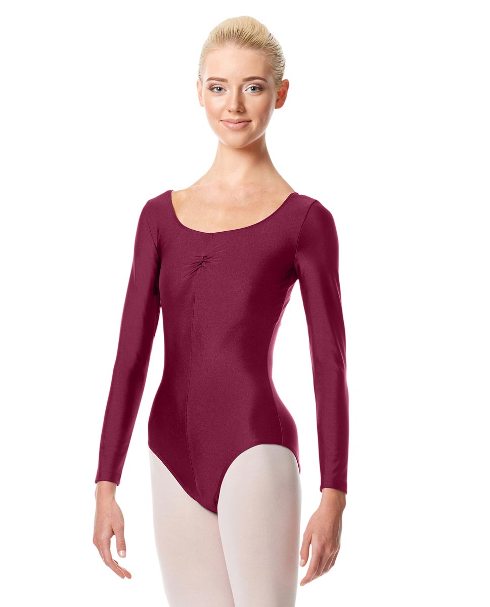 Shiny Long Sleeve Pinch Front Leotard Giselle BUR