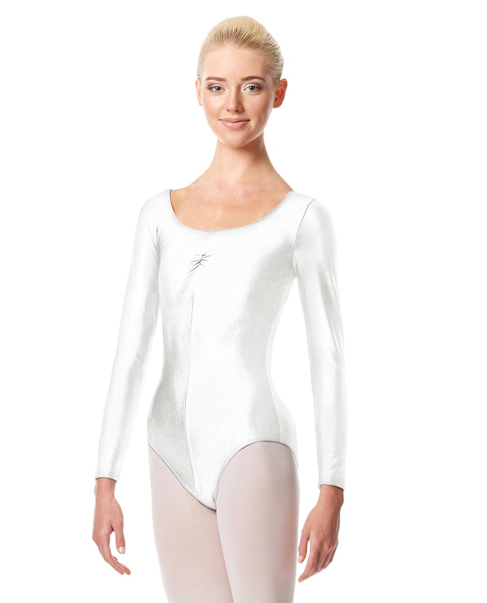 Shiny Long Sleeve Pinch Front Leotard Giselle WHI