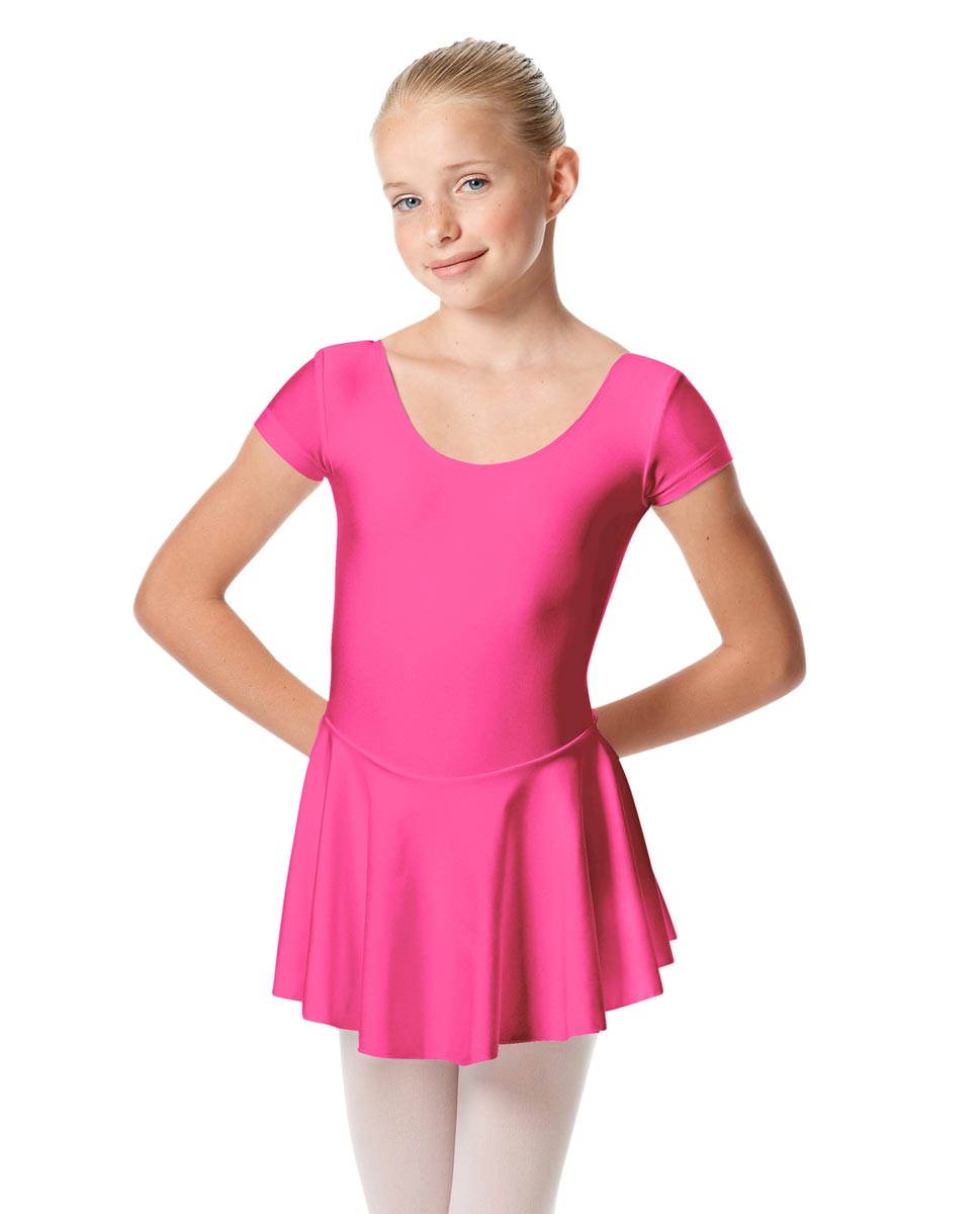 Child Shiny Short Sleeve Skirted Ballet Leotard Emmy ROS