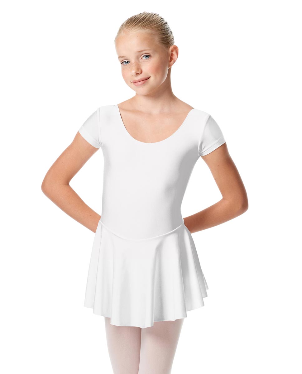 Child Shiny Short Sleeve Skirted Ballet Leotard Emmy WHI