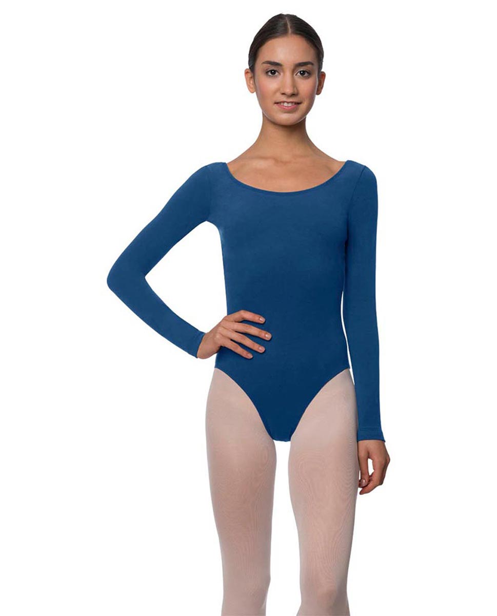 Adults Long Sleeved Velvety Ballet Leotard Liv BLUE