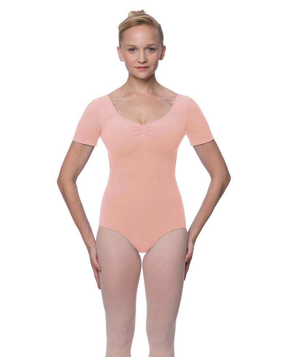 Womens Pinch Front and Back Short Sleeve Ballet Leotard Mckenzie BPINK