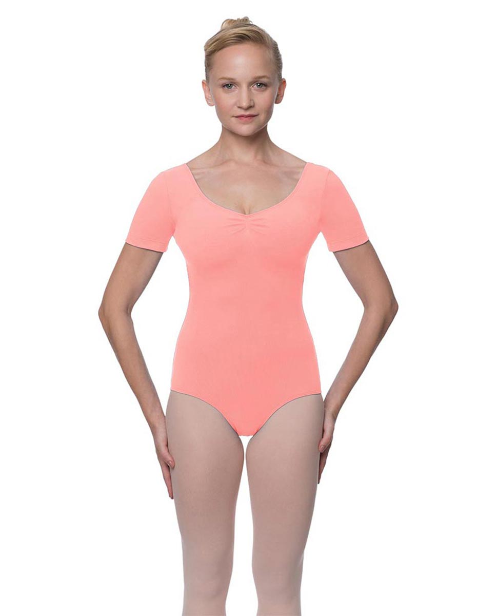 Womens Pinch Front and Back Short Sleeve Ballet Leotard Mckenzie PEAC