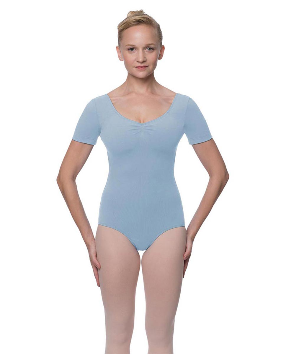 Womens Pinch Front and Back Short Sleeve Ballet Leotard Mckenzie SKY