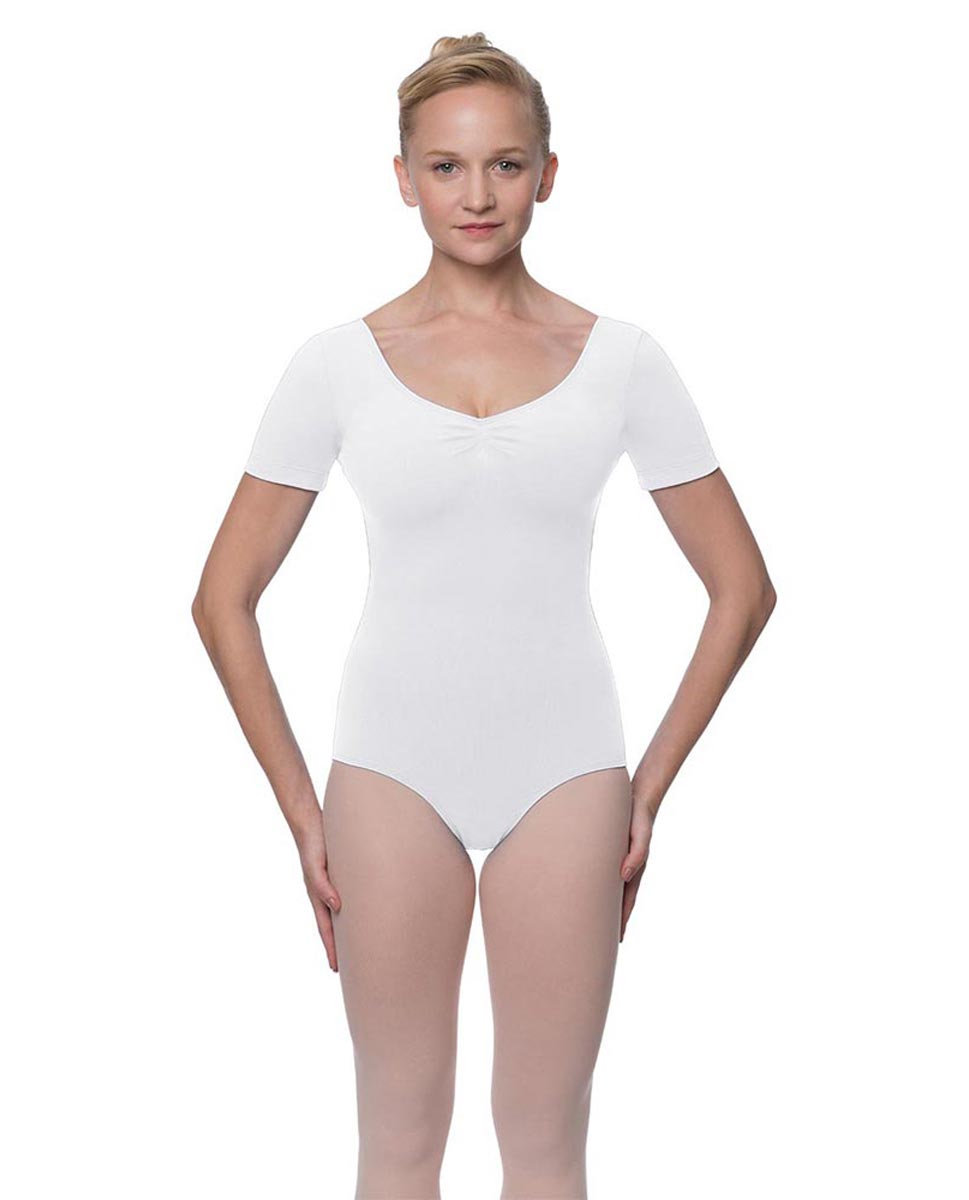 Womens Pinch Front and Back Short Sleeve Ballet Leotard Mckenzie WHI