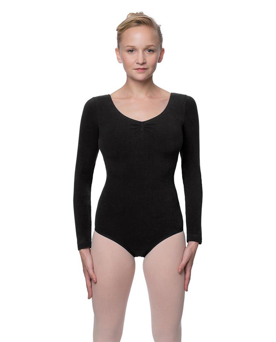 Pinch Front and Back Long Sleeve Dance Leotard Miranda BLK