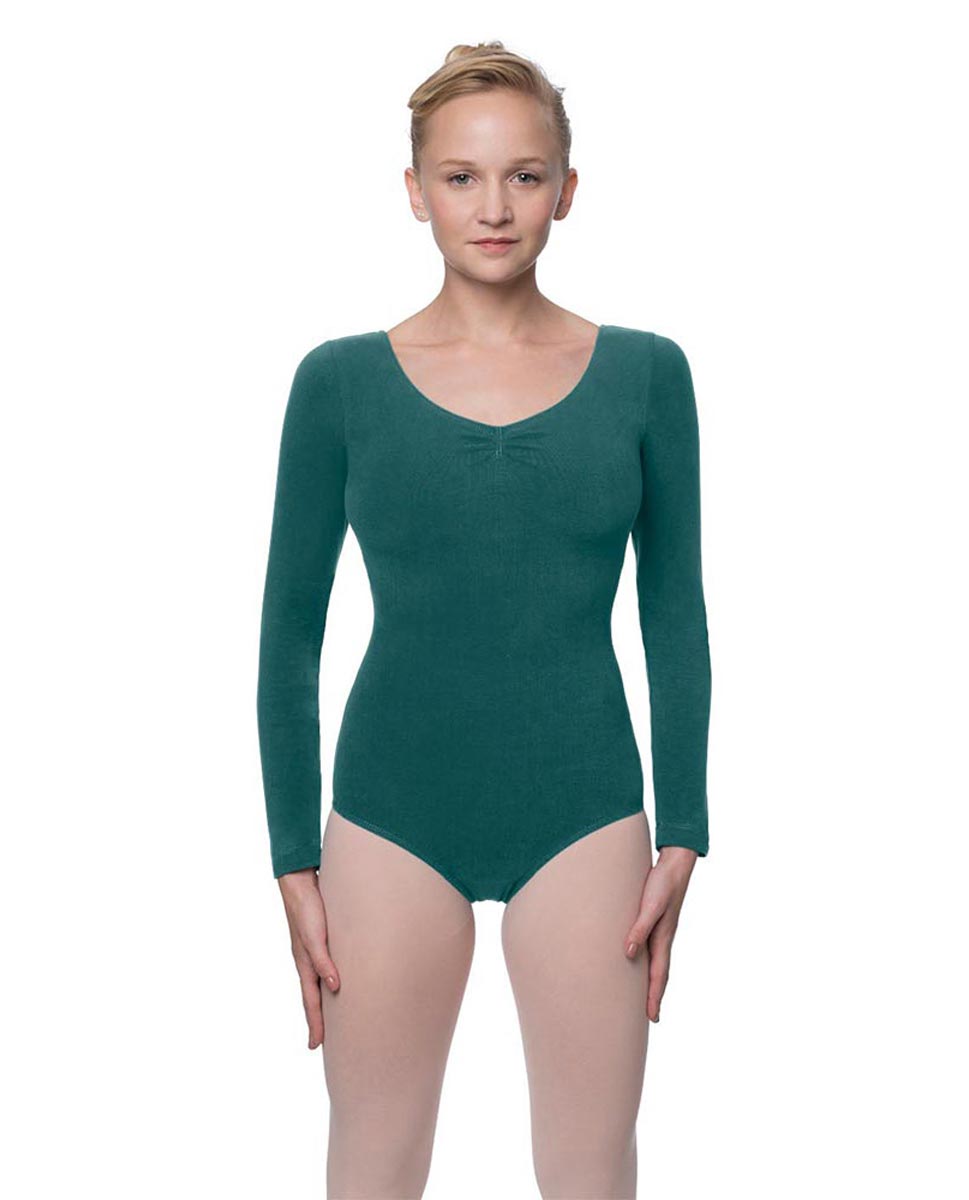 Pinch Front and Back Long Sleeve Dance Leotard Miranda TEA