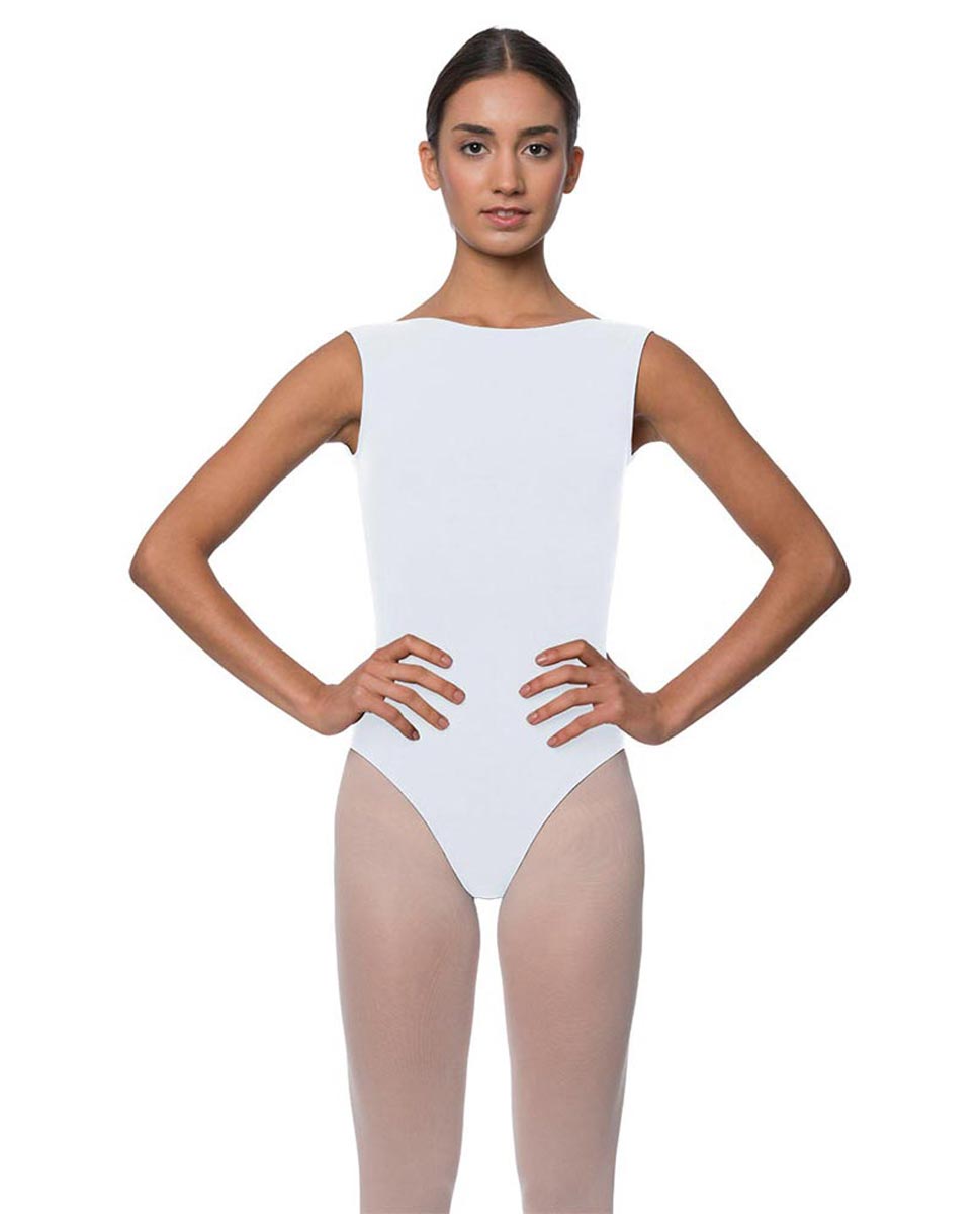 Womens High Boat Neck Tank Ballet Leotard Sabina WHI