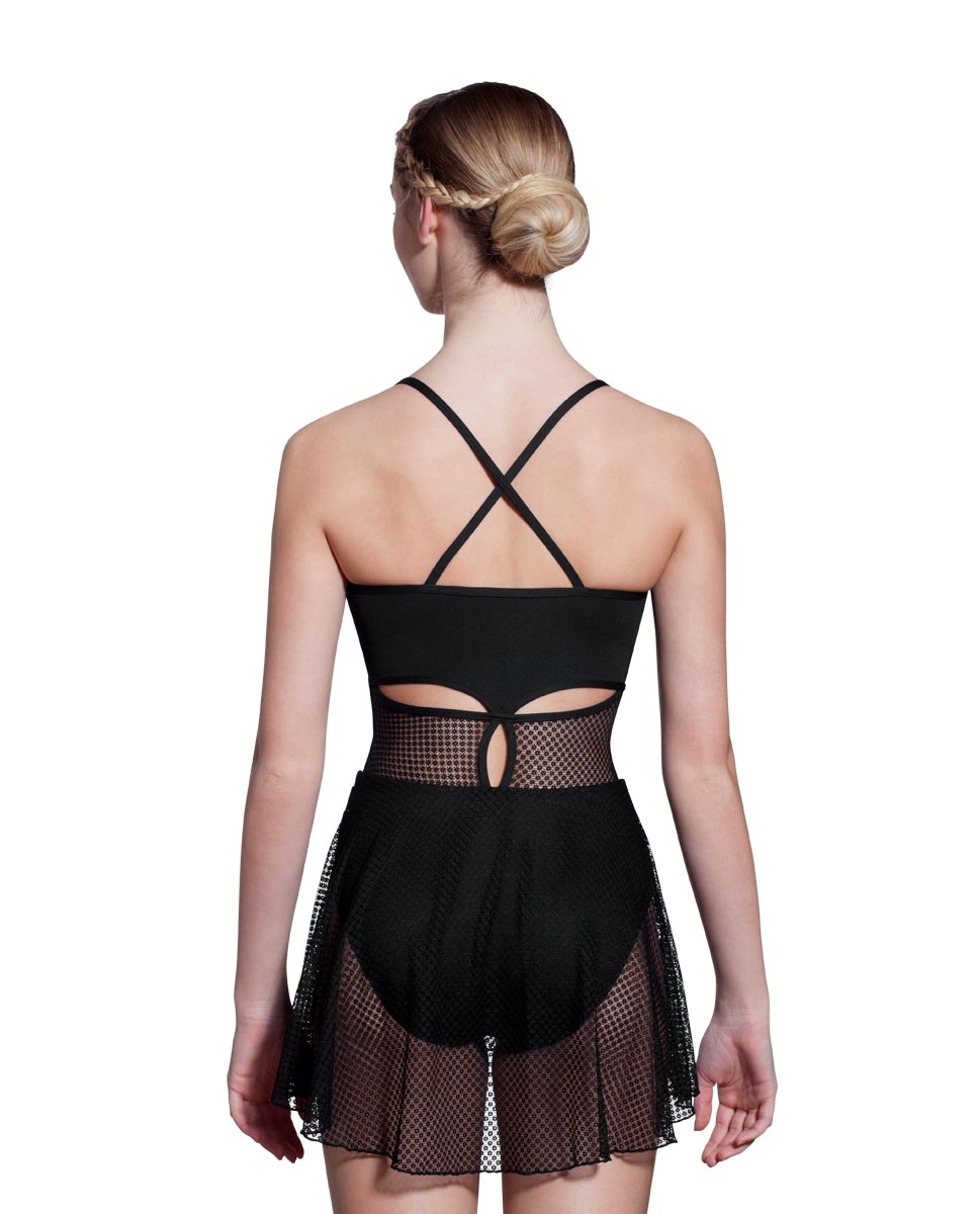 Women X-Back Mesh Skirted Leotard Stephanie back