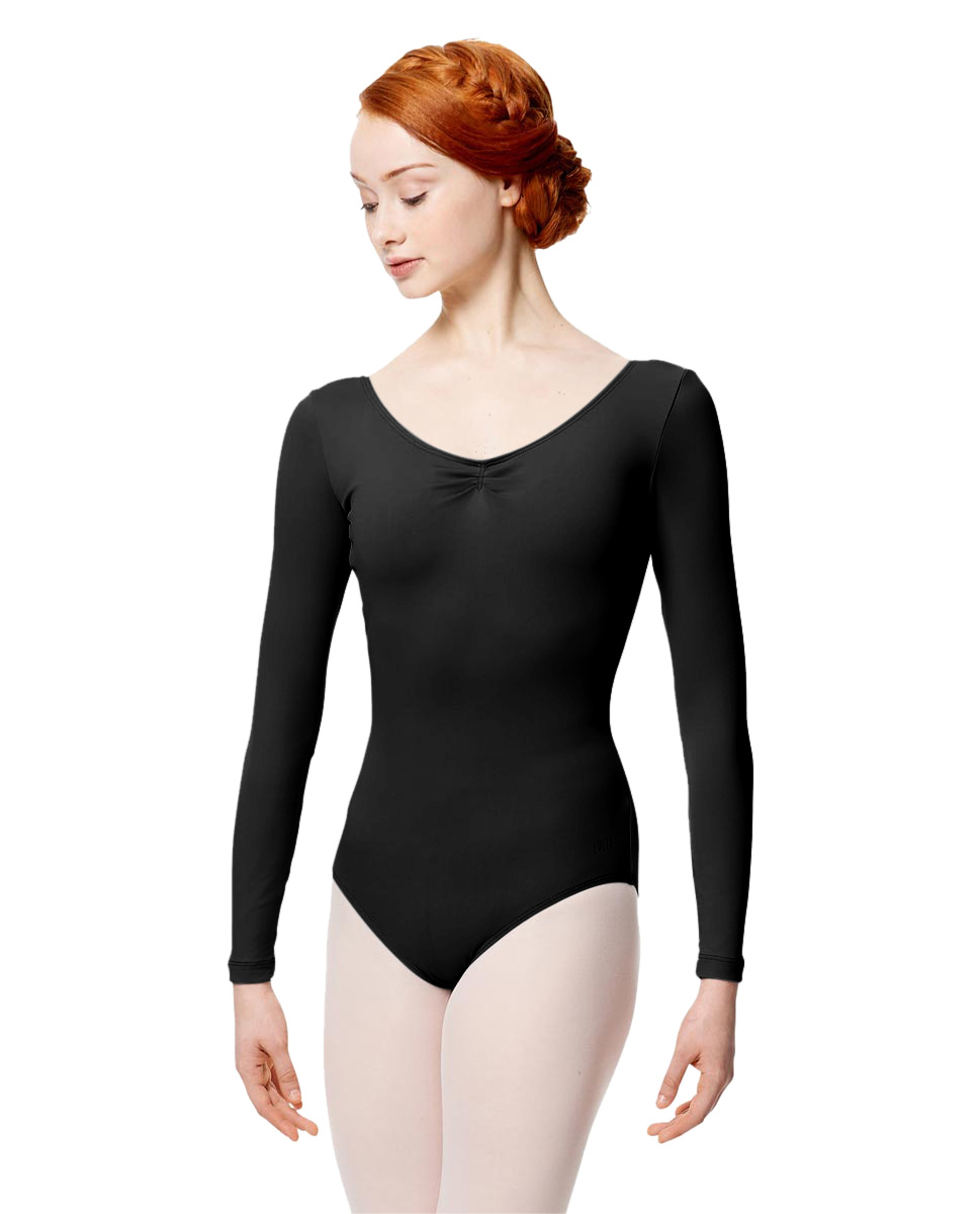 Adult Microfiber Long Sleeve Pinched Leotard Samantha BLK