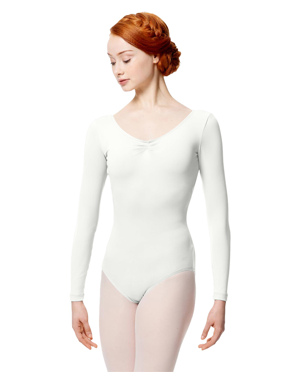 Adult Microfiber Long Sleeve Pinched Leotard Samantha WHI