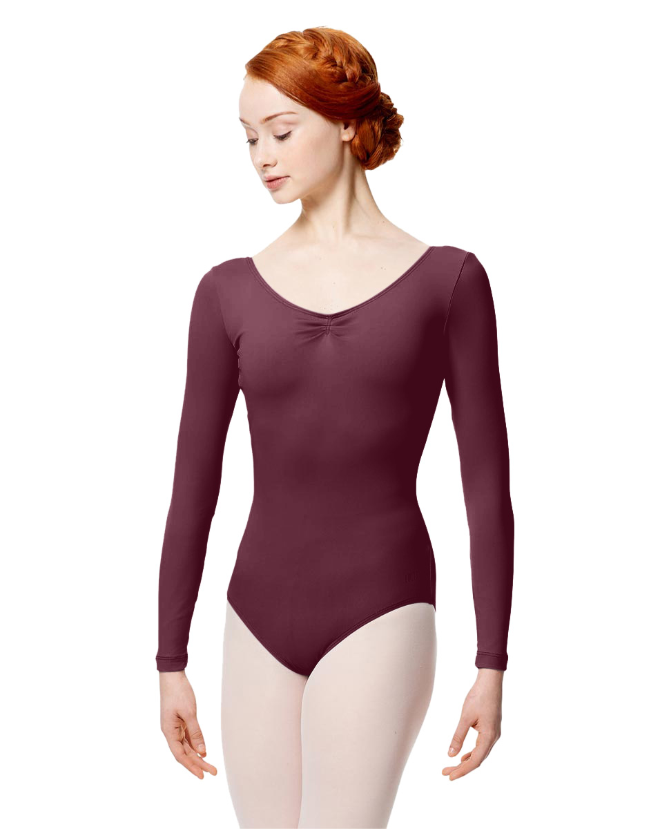 Adult Microfiber Long Sleeve Pinched Leotard Samantha WINE