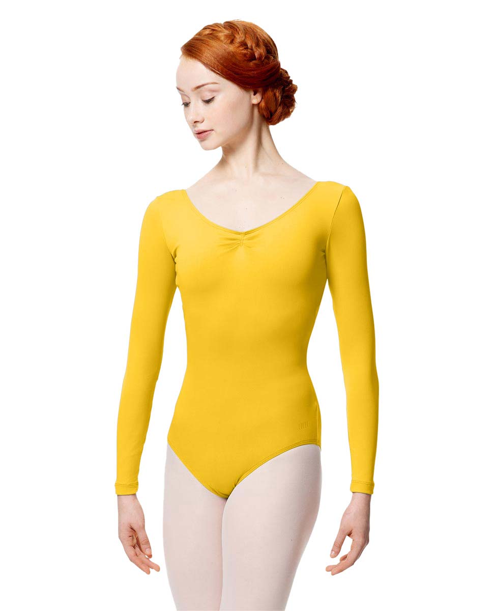 Leveret Girls Long Sleeve Leotard Yellow XXS (2-4)