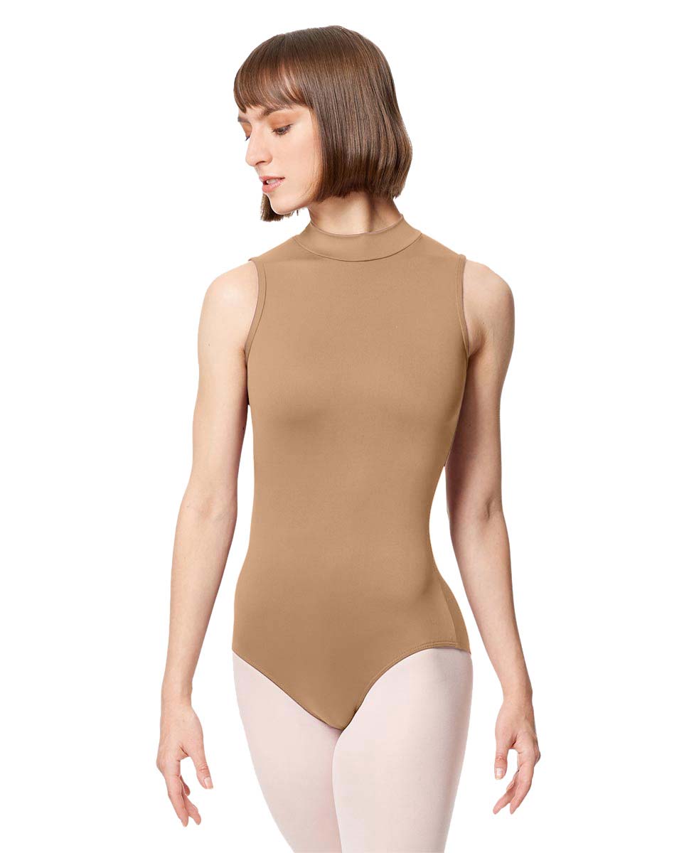 Adult Microfiber Mock Neck Sleeveless Leotard Fancy NUD