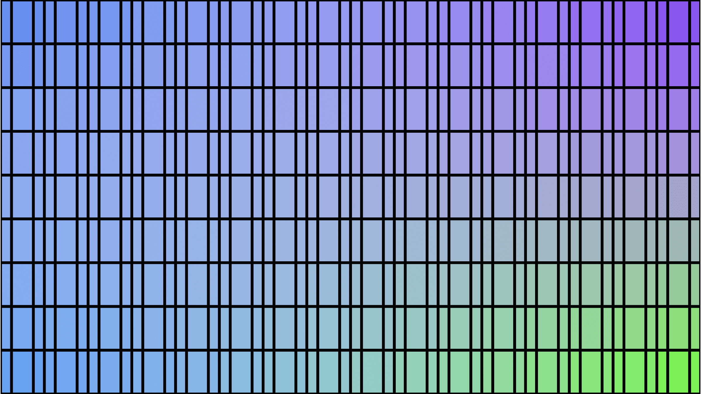 256 RGB Colours - Cyan to Blue - Grid