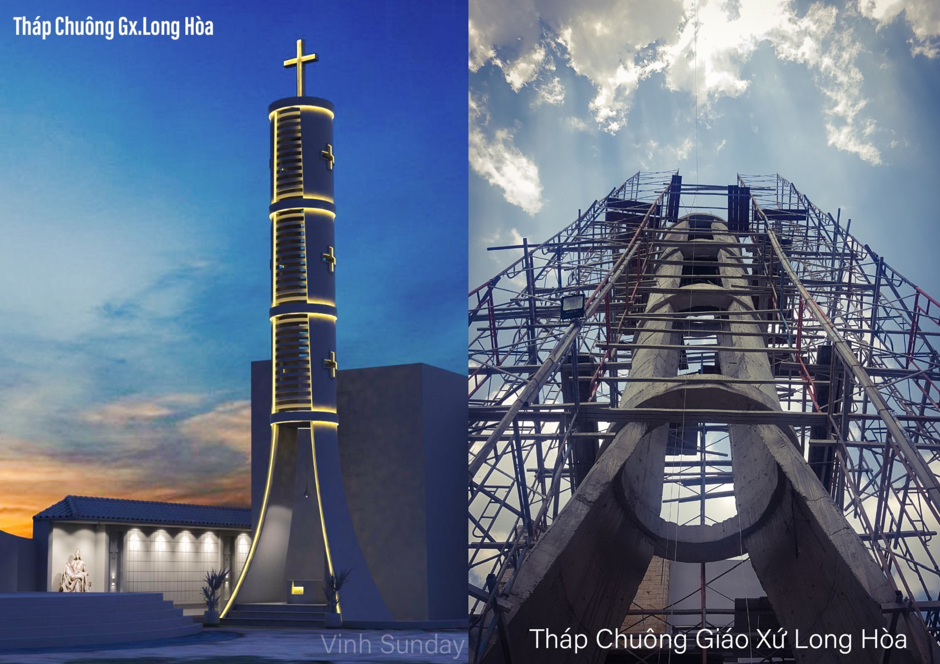Thi Công Tháp Chuông Giáo Xứ Long Hòa - Giáo Phận Phú Cường