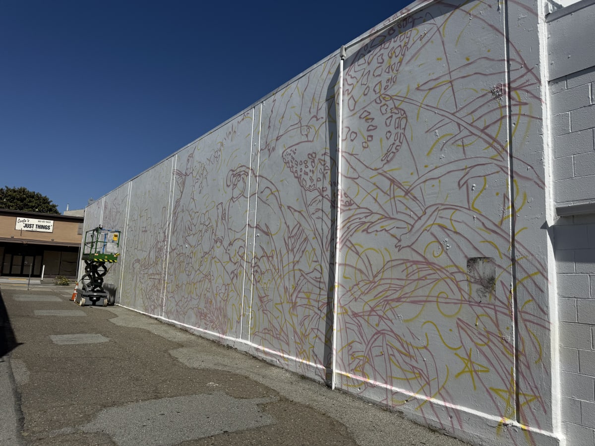 Work in progress — San Bruno downtown mural by Julie Engelmann