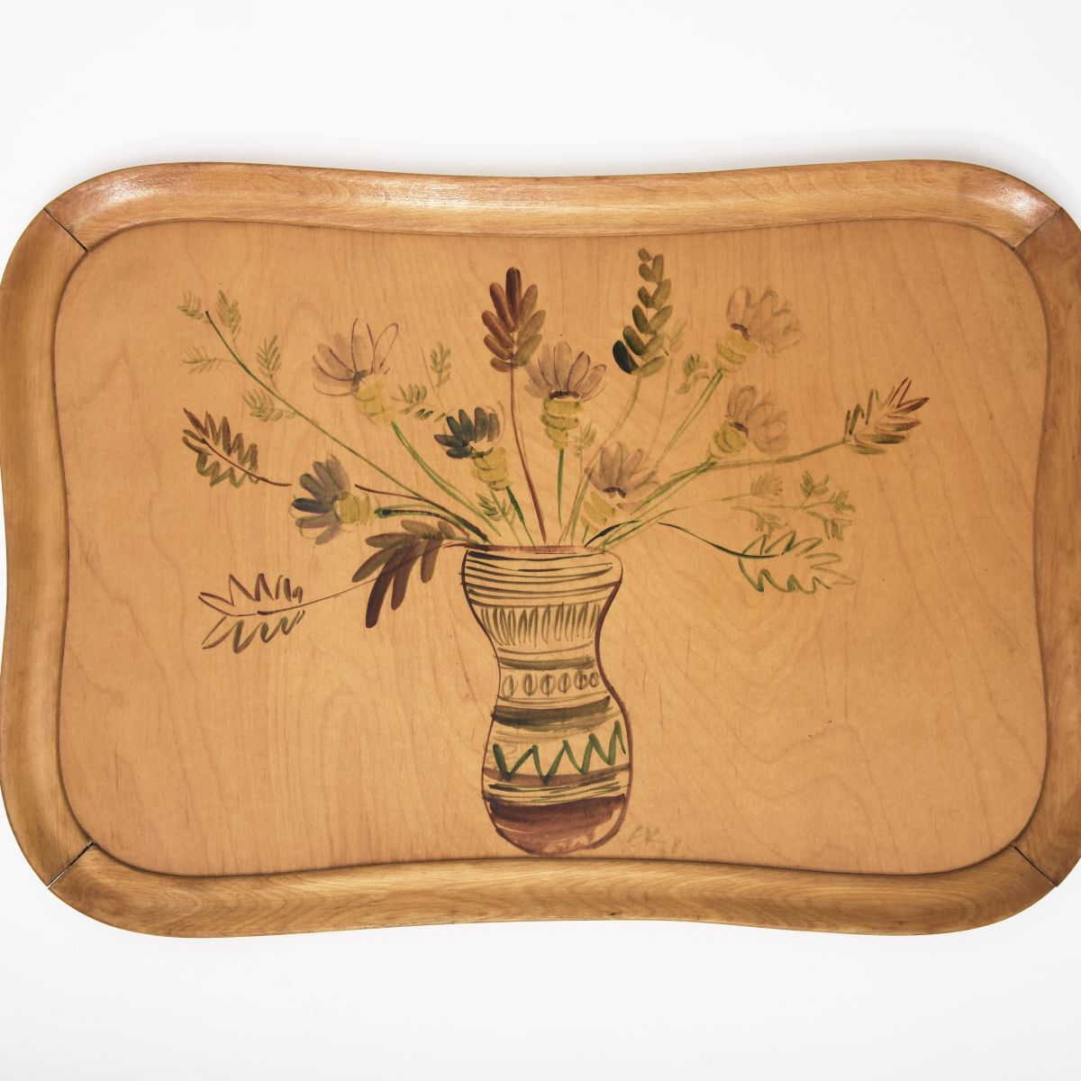 Folky Wooden Tray Flower Vase