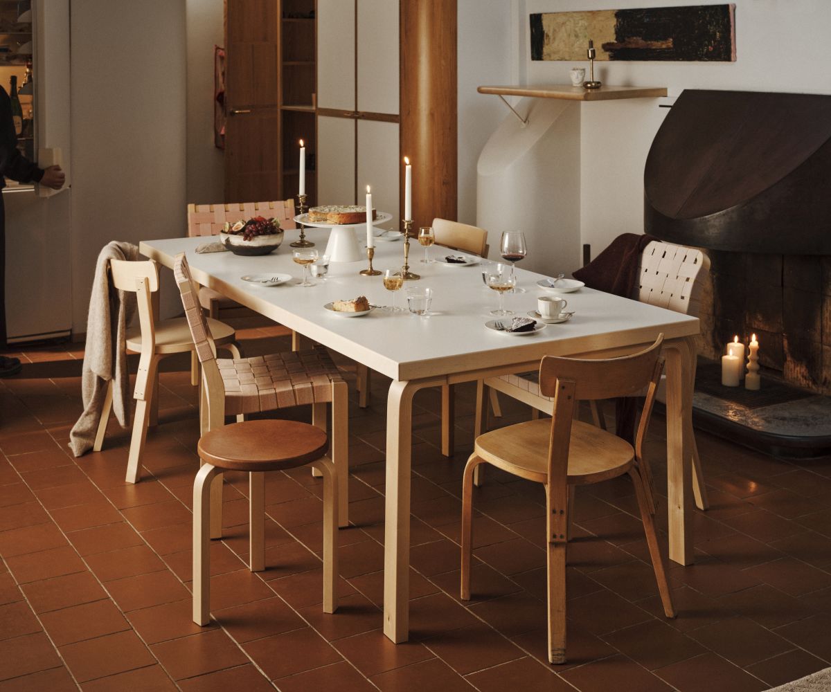 Aalto table rectangular 86 white laminate Chair 69 Armchair 45 8856326