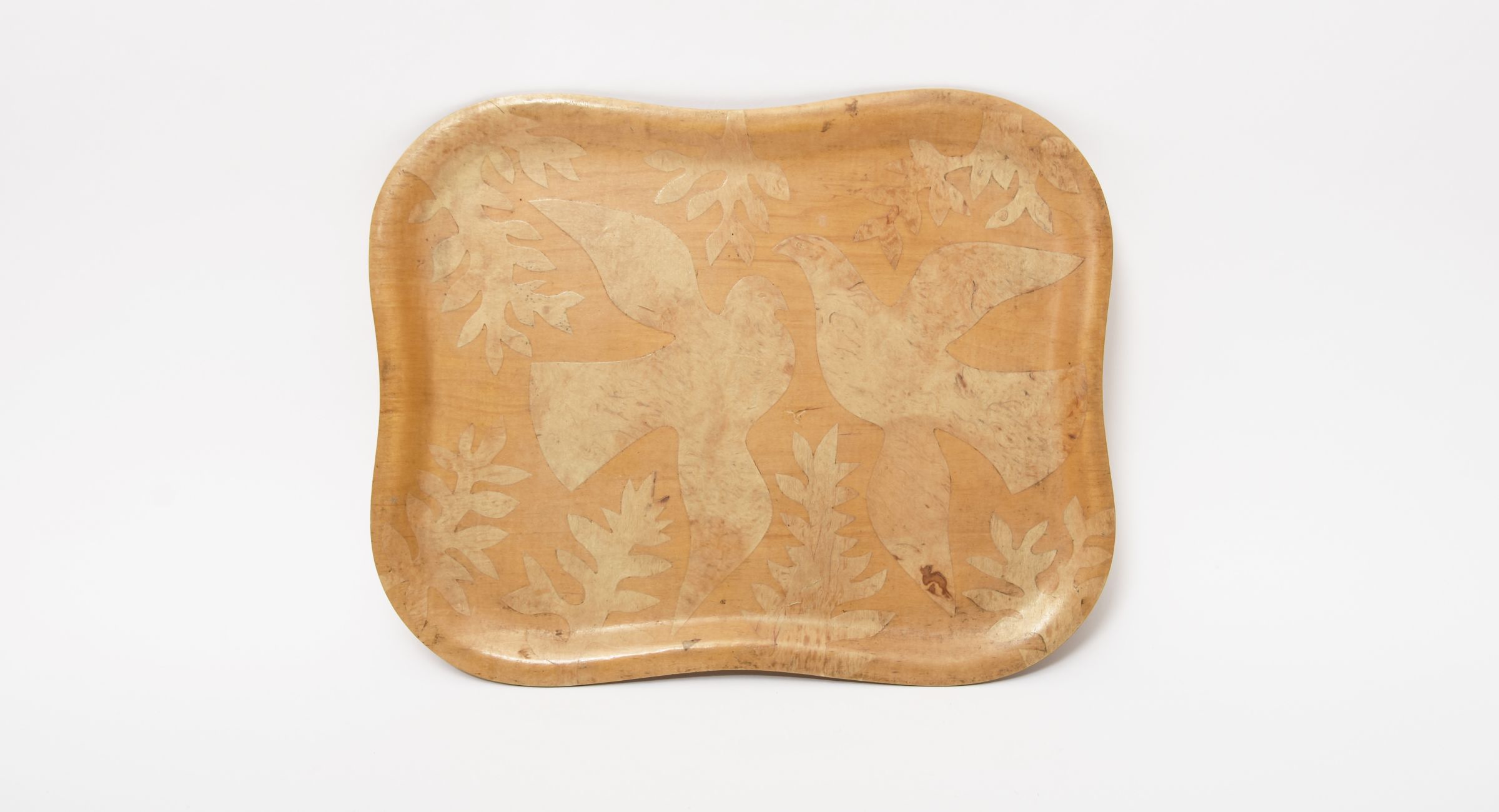 Artek - Plywood Tray with Dove Themed Intarsia Decoration