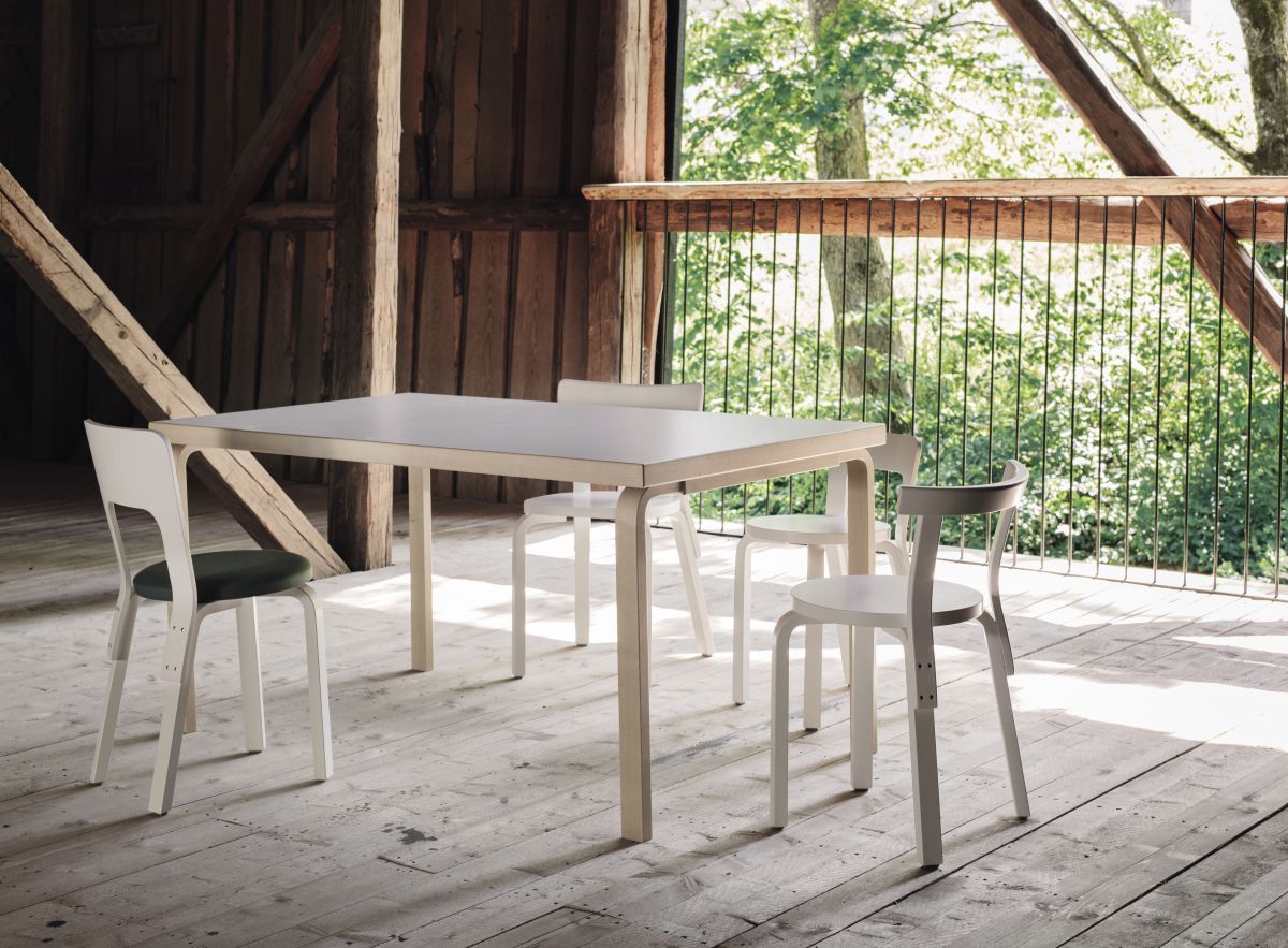 Aalto Table 82A rectangula birch Chair 65 Chair 68 Chair 66 Chair 69 white lacquered