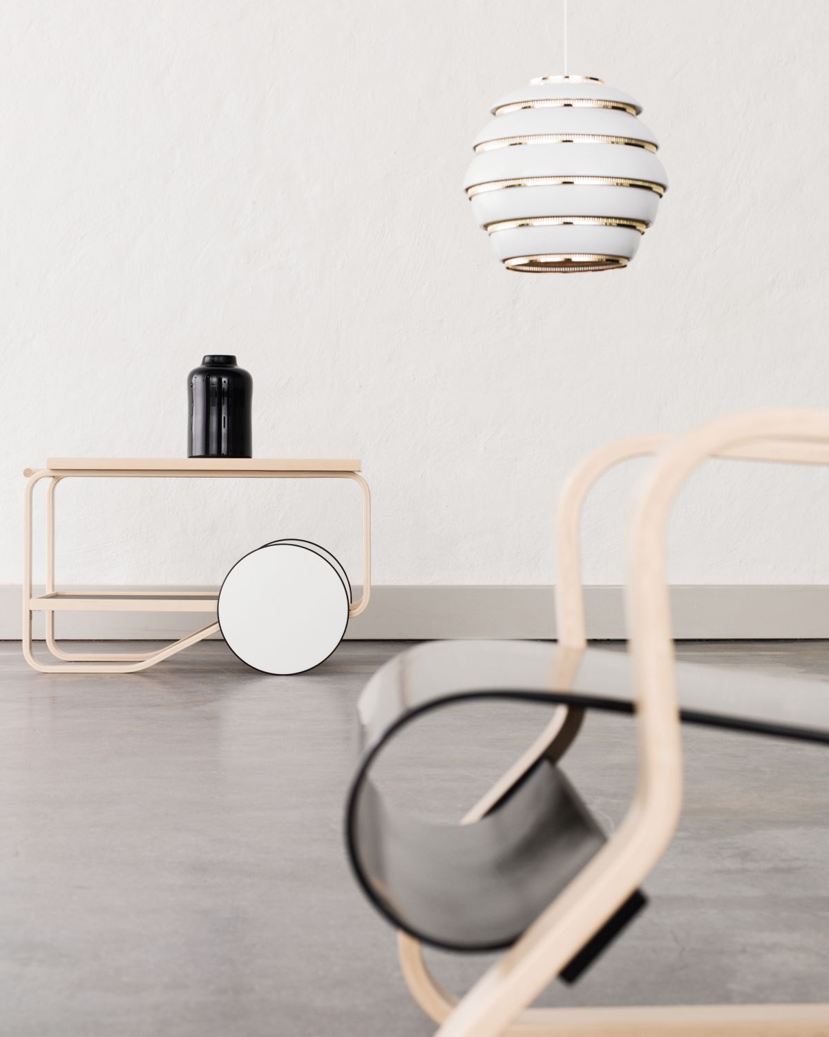 Tea Trolley 901, Pendant Light A331 and Armchair 41