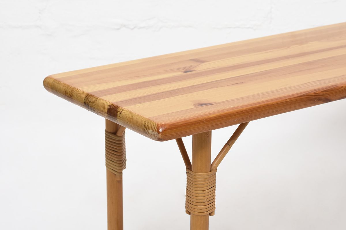 Pine Rattan Bench details3