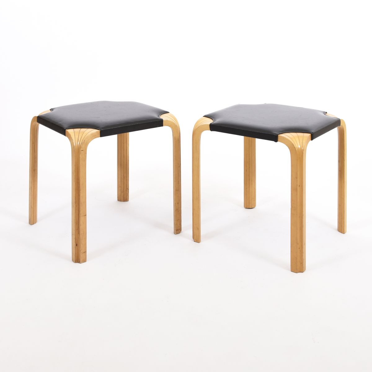 Aalto Alvar Stool X602 black leather pair