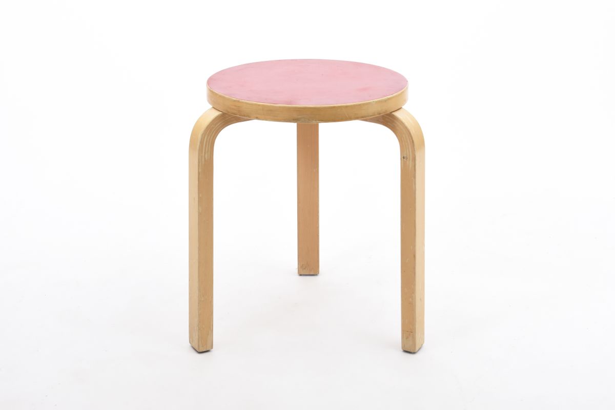Aalto Alvar stool 60 red linoleum birch