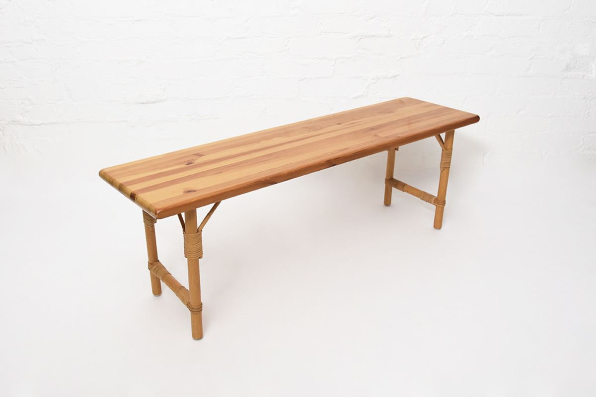 Pine Rattan Bench details1