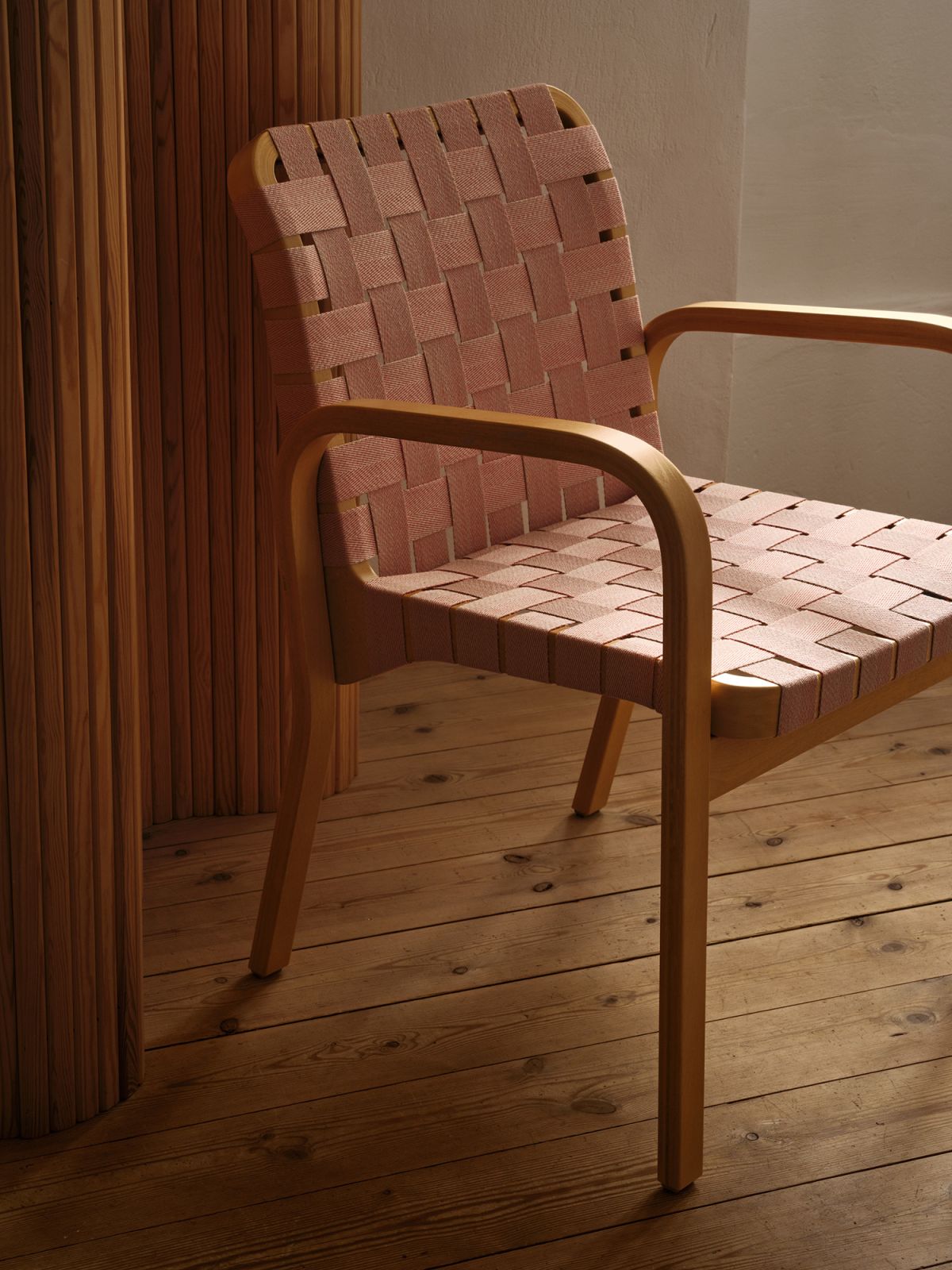Artek S2 2024 Crafted Through Time in situ white and pink webbing detail artek web 1500