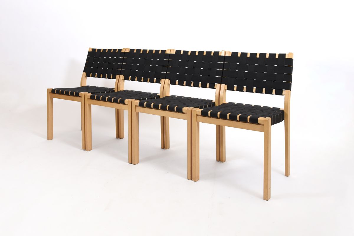 Aalto Alvar Chair 611 birch black webbing set