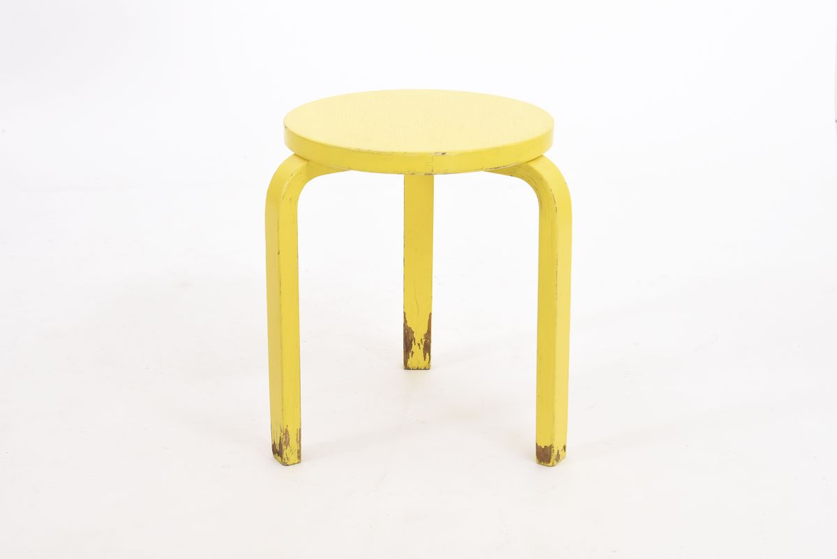 Aalto Alvar stool 60 painted yellow circa 1940