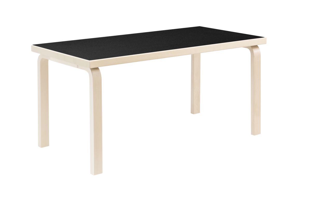 Aalto Children's Table rectangular 80A legs and edge band birch top black linoleum