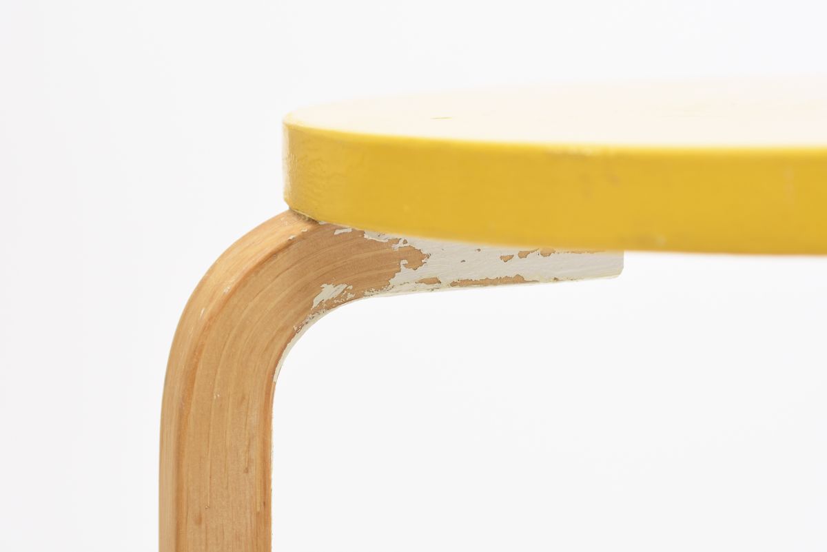 Aalto Alvar Stool 60 Yellow white paint 1960s 04
