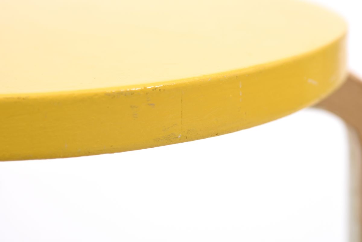 Aalto Alvar Stool 60 Yellow white paint 1960s 02