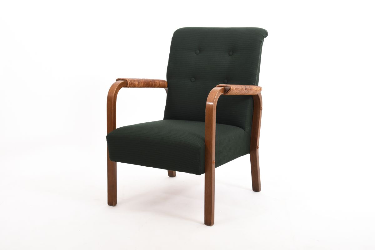 Aalto Alvar Chair 47 with Aino frorest green stripe