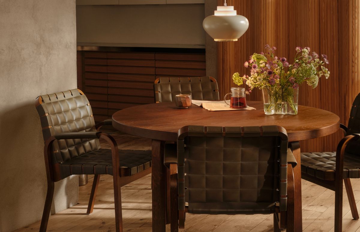 Artek S2 2024 Crafted Through Time in situ dining set capsule hires Armchair 45 envy olive leather pendant light A333 duotone aalto table round 91 screen 100 9192173