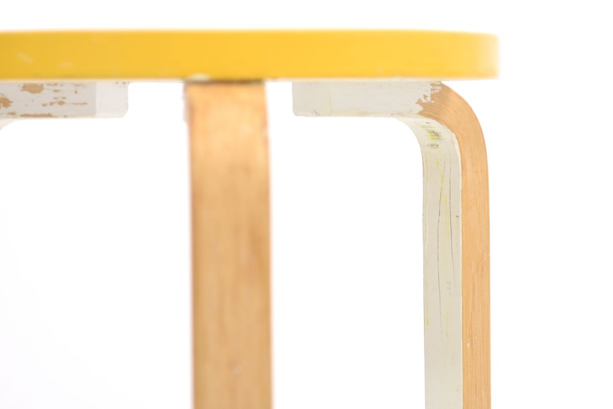 Aalto Alvar Stool 60 Yellow white paint 1960s 05