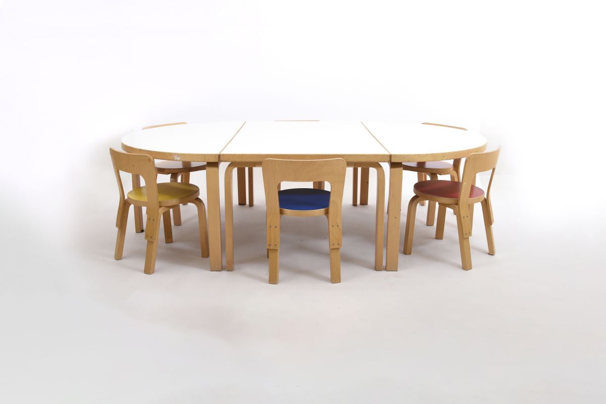 Aalto Alvar Kids table 120x 60 half sphere white set