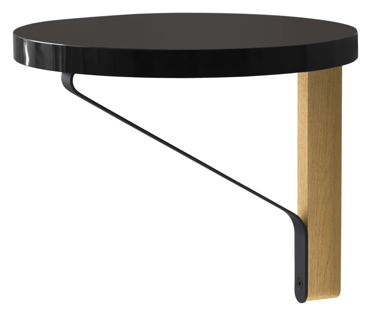Kaari Wall Shelf round REB007 clear varnish_black linoleum
