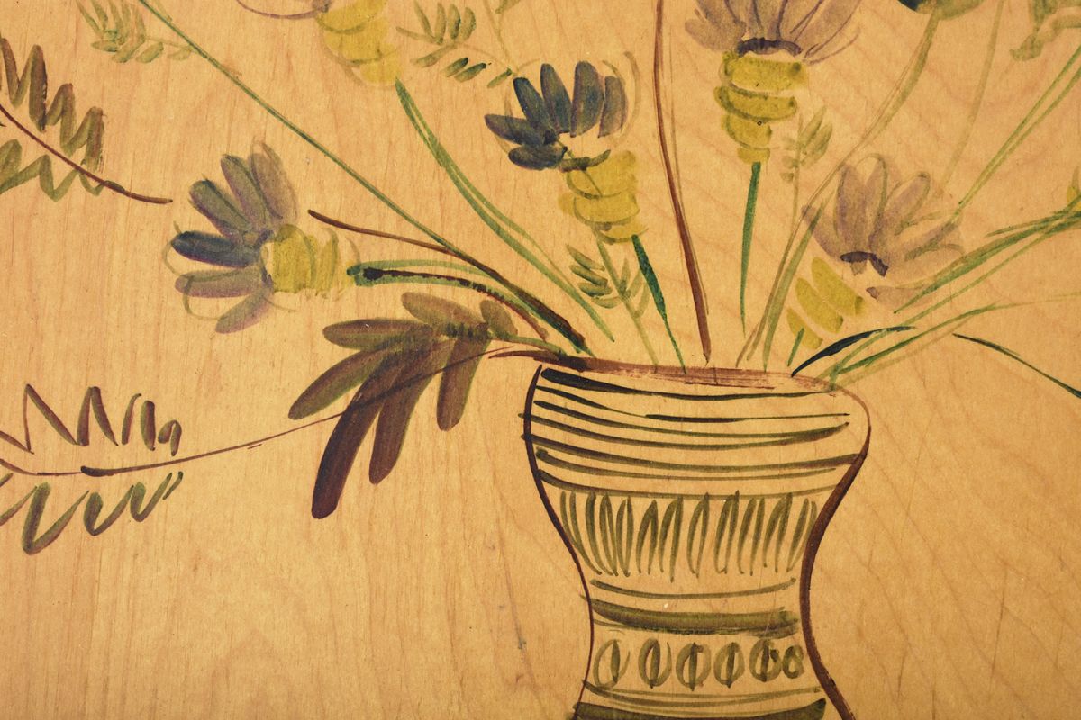 Folky Wooden Tray Flower Vase details3