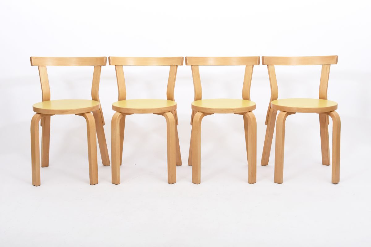 Aalto Alvar Chair 68 yellow lino 1960 4 set