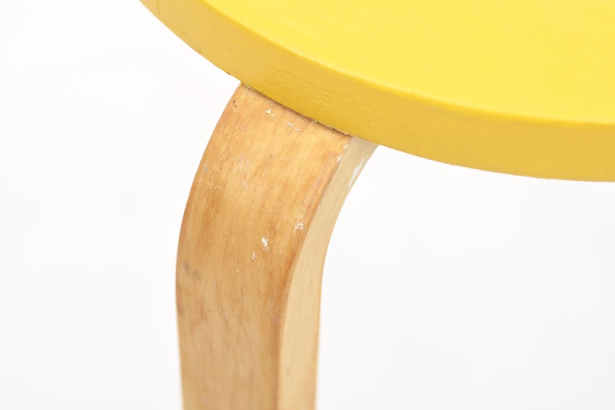Aalto Alvar Stool 60 Yellow white paint 1960s 03
